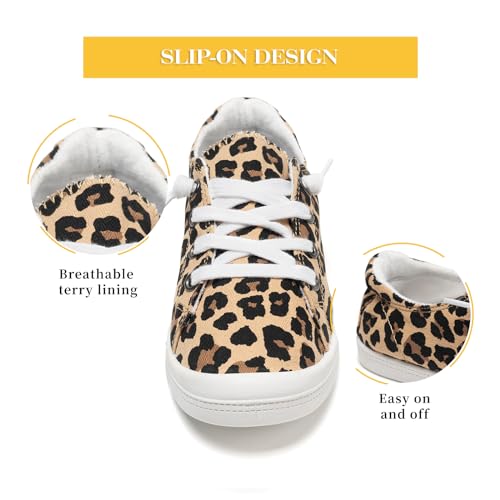 Image of FUNKYMONKEY Slip-On Canvas Sneakers for Women, Comfortable Lightweight Lace-Up Flat Casual Tennis Shoes Breathable Walking Shoes for Everyday Wear