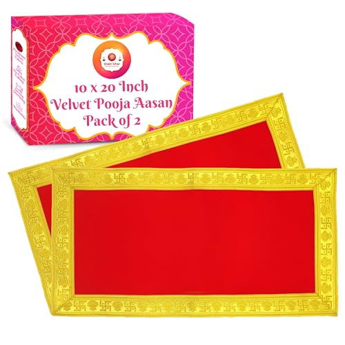 Image of Bhakti Lehar (10 x 20 Inch) Plain Red Velvet Pooja Aasan for God Idol /Chowki Aasan Kapda Cloth for Temple Shelf Home Mandir, Ganesh Baithak and God Idol Sitting - Pack of 2