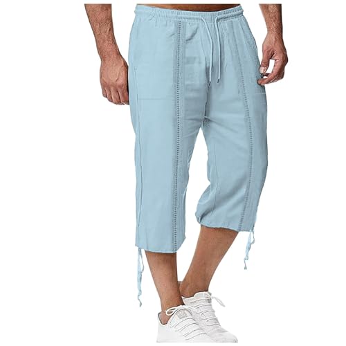 Shorts de algodón y lino para hombre, largo hasta la rodilla miniatura 1