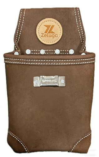 Zeluga 20-583 Suede Leather Nail Pouch with Tape Measure Holder Heavy Duty Carpenter Tool Belt Pouch Single Pocket Construction Fastener Bag with Reinforced Rivets 7.5x8