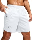 G Gradual Men's 7' Workout Running Shorts Quick Dry Lightweight Gym Shorts with Zip Pockets (White XX-Large)