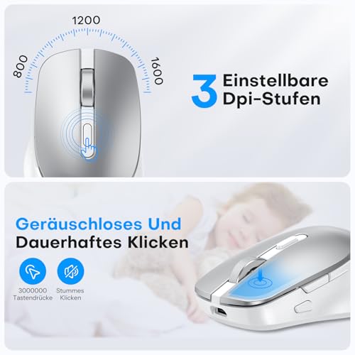 OMOTON Mac Tastatur Maus Set Kabellose für MacBook Air/Pro/iMac/iMac Pro/Mac mini, Bluetooth Funktastatur QWERTZ mit Maus Wiederaufladbar, Multi-Gerät, Ergonomisch, Leises Tippen, DE Layout