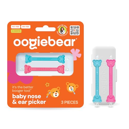 Image of oogiebear: Baby Nose Cleaner & Ear Wax Removal Tool - Safe Booger & Earwax Removal for Newborns, Infants, Toddlers - Dual-Ended - Essential Baby Stuff, Diaper Bag, Raspberry & Seafoam with case