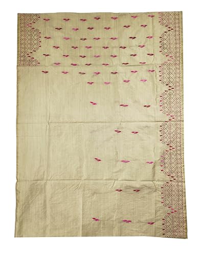 Image of SHRISTI CLOTHINGS Women's Hand Embroidered Cotton Silk Kantha Stitch Saree with Blouse Piece (SB420324 SWD55)
