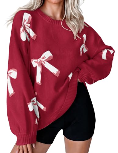 Image of Libsorge Womens Oversized Cute Bows Crewneck Pullover Sweater