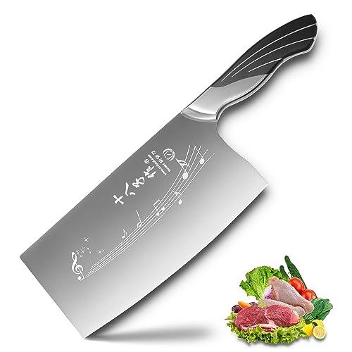 SHI BA ZI ZUO 7 Inch Chinese Kitchen Knife Vegetable Knife Professional Chef Knife with Stainless Steel Full Tang Cast Steel Handle 7.5"