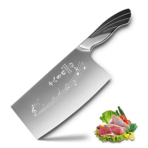 SHI BA ZI ZUO 7 Inch Chinese Kitchen Knife Vegetable Knife Professional Chef Knife with Stainless Steel Full Tang Cast Steel Handle