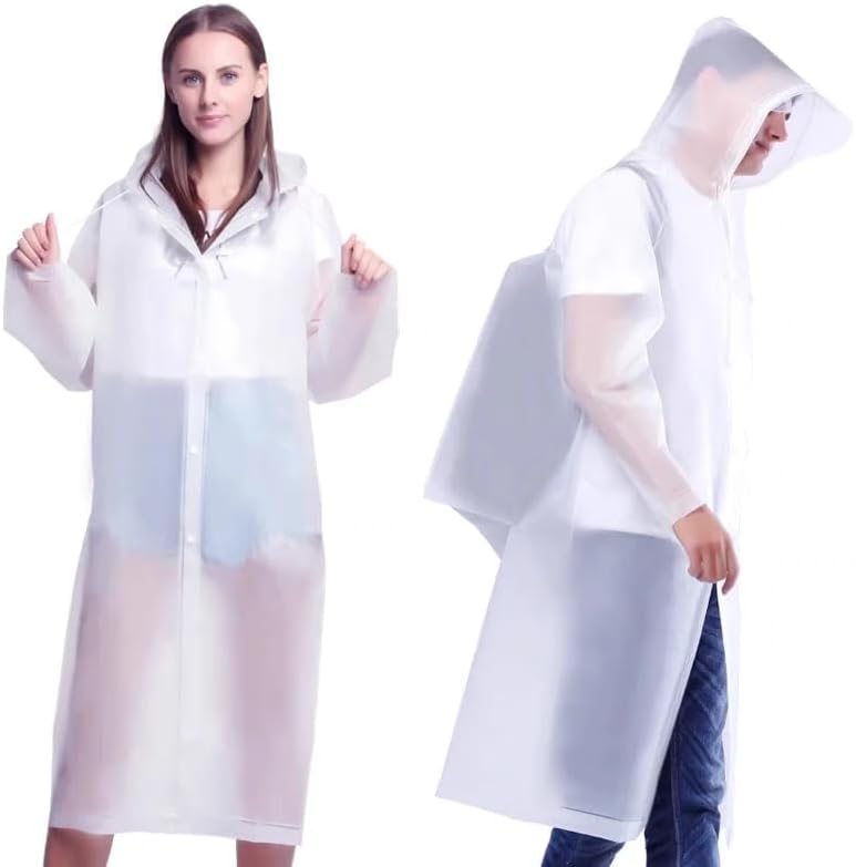 ZLXFT Unisex Esőponcsó Kapucnival - Vízálló Átlátszó Esőkabát Túrázáshoz, Kerékpározáshoz, Kempingezéshez és Utazáshoz, Fehér