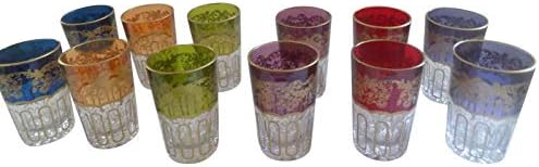 12 Piece Set of Colored Artisan Moroccan Tea Glasses Cup Shot Wine Tumbler
