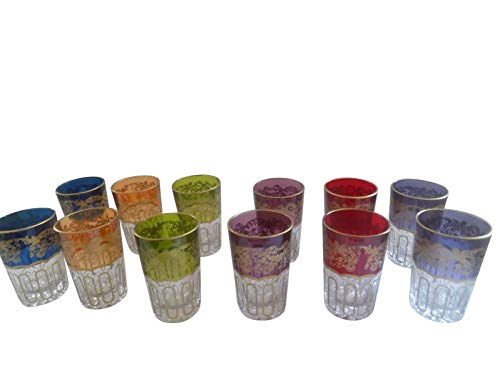 12 Piece Set of Colored Artisan Moroccan Tea Glasses Cup Shot Wine Tumbler