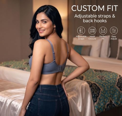 Image of Women's Pure Cotton Blend Lightly Padded Bra (Pack of 3) | Full Coverage Wirefree T-Shirt Bra | Soft Breathable Everyday Bra | Adjustable Straps | Comfortable Multicolor Bra
