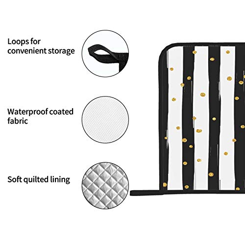 Gold Pseudo Glitter Effect On Black White Strip Hot Pads Heat Resistant Heat Resistant Pot Holders 2 Pcs Heat Resistant Pot Holders 8×8 Inch For Cooking And Baking #TOP3