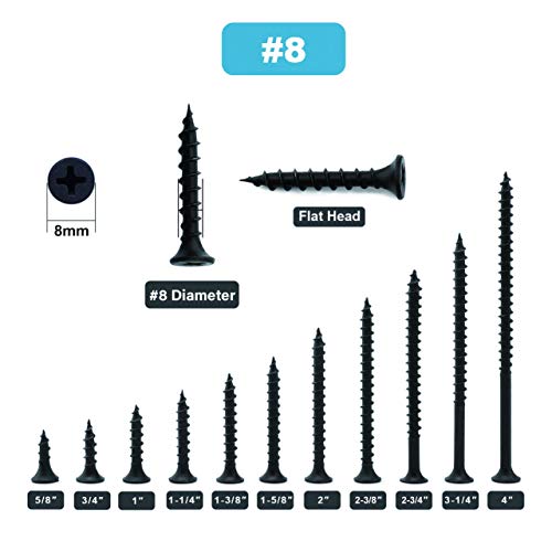 #8 X 2" Wood Screw 100Pcs Black Phosphate Coated Stainless Flat Truss Head Fast Self Tapping Drywall Screws By Sg Tzh #TOP2