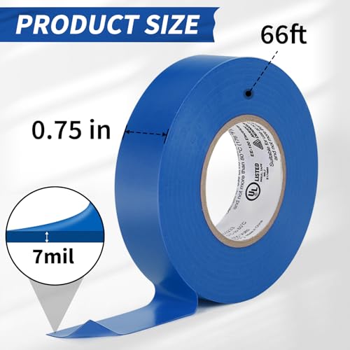 Image of Avery Dennison Electrical Tape, 10 Rolls General Use PVC Electric Tape, UL /CSA Listed in x 66 ft Insulating Vinyl Tape for Electrical, Repairs, Automotive and Equipment, EE-100, Blue,