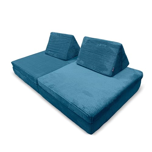 Bruni Divano da gioco per bambini in blu – grande divano XXL per cameretta dei bambini, divano letto con rivestimento in velluto rimovibile e soffice, sviluppato in Austria