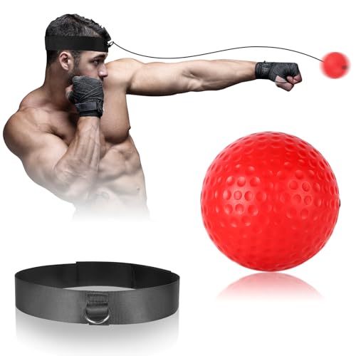 Image of MHYS Boxing Reflex Ball, Boxing Training Ball, Punch Training Ball with Headband, Punching Ball for Reaction Speed and Hand Eye Coordination Training (red)