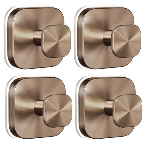 Image of Suction Cup Hooks for Shower,Heavy Duty Shower Hooks for Bathroom Wall,Glass Windows,Smooth Doors to Hang Towels,Robes,Reusable Suction Cup Wreath Hanger for Christmas Wreaths-Champagne Bronze(4 Pack)