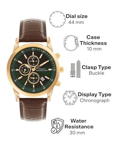 Image of French Connection Cedric Green Round Dial Mens Mult Function Watch FCN093NBL