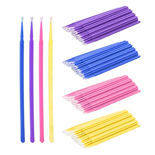 Surplex 400pcs Micro Applicateurs Brosses, Coton-tige Special de Greffe de Cils pour Extensions de Cils, Coloration des Cils, Maquillage - 4 Brosses de Couleur