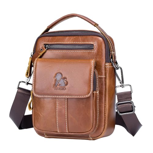 BAIGIO Genuine Leather Small Messenger Bag for Men Crossbody Shoulder Bag for Ipad MIni Handbag Man Purse for Daily Business