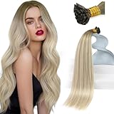 Sunny Hair Flat Tips Hair Extensions Blonde Keratin Hair Extensions Human Hair Balayage Cool Ash Grey Ombre Platinum Blonde Pre Bonded Hair Extensions Flat Tip 18inch 50g 50s