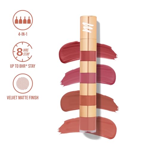 MyGlamm Super 4 Liquid Lipstick Stack - Nude Mood (Rose + Mauve + Brown + Pink) | Lipstick Combo Of 4 | Non Transfer, Smudge Proof 4 in 1 Velvet Matte Lipstick (4.8ml) - Image 2