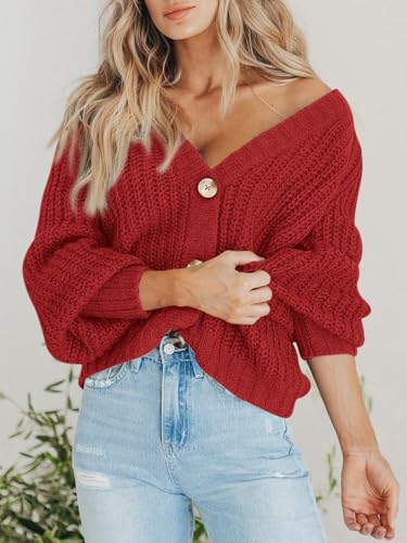 Image of PRETTYGARDEN Women's Chunky Knit Open Front Sweater Long Sleeve Button Loose Short Cardigan Outerwear Coats
