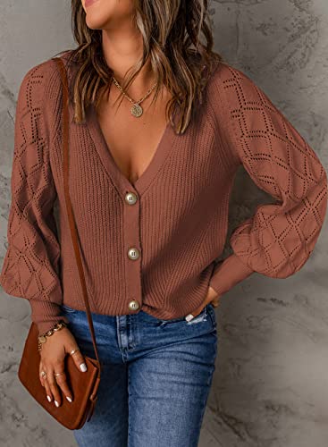 Image of Astylish Women Long Sleeve Open Front Knit Button Down Cardigan Sweaters
