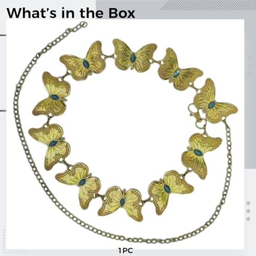 Faire Belt Ren Turquoise Butterfly With, Chain Metal Gold Belt Women For, Western Gold Alloy Belt, Fairy Accessory Belt, 43.3 X 1.3 In / 110 X 3.3 Cm3