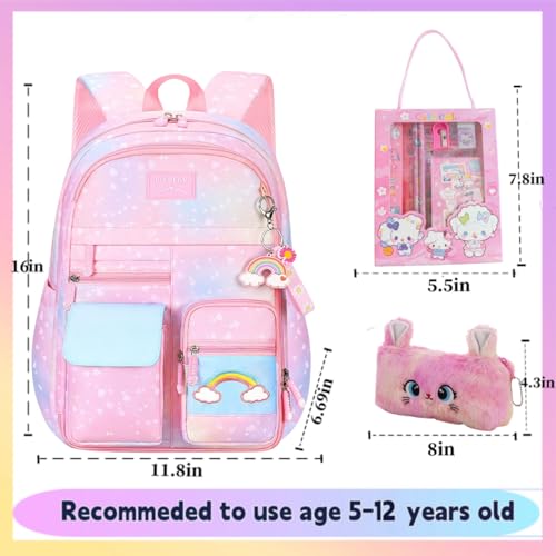 Image of Kids Backpack for Girls.Girls Backpack,School Bag for Kids.GirlsTeens Middle Student,Kawaii Children's Book Bag pink