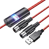LiDiVi MIDI to USB Cable, 5-PIN DIN in-Out MIDI Interface Adapter for PC Laptop Mac, 2M/6.5FT, Red & Black