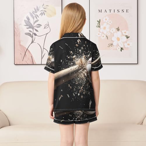 ALAZA Baseball Bat Black Satin Pajamas Set Short Sleeve Button Down Sleepwear Summer Pjs 2 Piece4