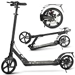 Uluck Adult Kick Scooter, 200mm Big Wheels with Disc Brakes, Adult Scooter with Carry Strap and Double Shock Absorption, Foldable Scooters for Teenagers (black)