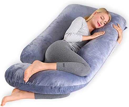 CALIYO Schwangerschaftskissen J Form,Stillkissen XXL-SeitenschläFerkissen mit Bezug,Pregnancy Pillow und Komfortkissen Erwachsene -Polsterung aus Baumwolle(Hellgrau,180×70cm)