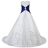 Zorayi Damen Elegante A-Linie Schnürung Stickerei Satin Brautkleid Hochzeitskleider Elfenbein & Blau Größe 52