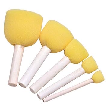 Levin 5 Pcs Round Paint Foam Sponge Brush Set, Wooden Handle Foam Brush, Paint Tools for Kids, Painting Stippler, 5 Assorted Size