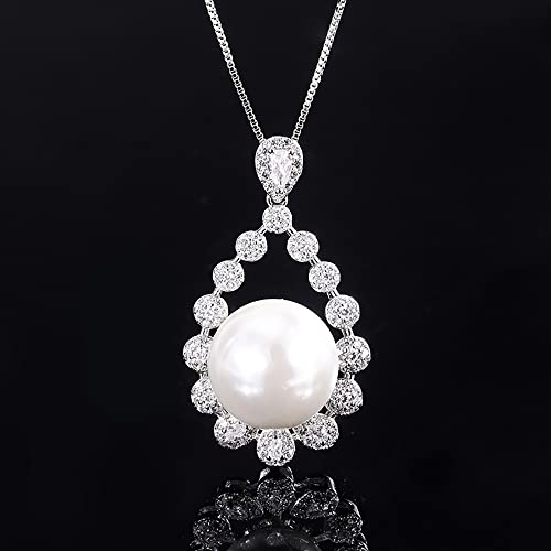 Collier en or blanc pour femmes, grosse perle 16mm et diamant