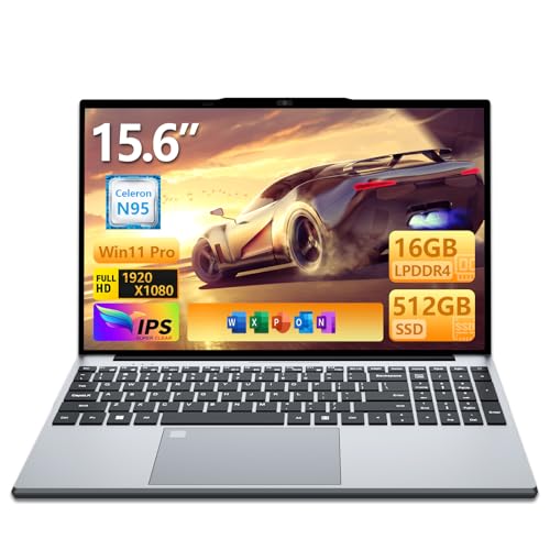 Image of 15.6 Inch Laptop, Laptop Computer with 12th Gen N95 Processor(Up to 3.4GHz), 16GB RAM 512GB SSD, FHD IPS 1920x1080,180 Angle Opening Lap Top, Win 11 Pro, Backlit Keyboard Fingerprint Reader Unlocking