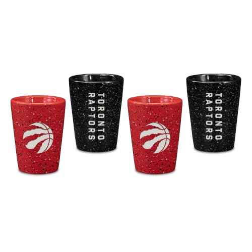 Rico Industries NBA Basketball Toronto Raptors Standard 2oz Collectors/Dessert Ceramic 4-Pack Shot Glass for Fans, Laser Engraved In Team Color.
