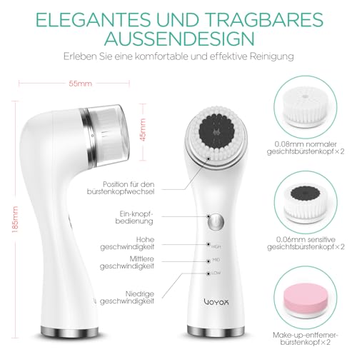 VOYOR Gesichtsreinigungsbürste Elektrische zur Gesichtsreinigung Wiederaufladbare Reinigungsbürste Gesicht 360° Tiefenreinigung, Mitesser, Peeling und Massage Wasserdicht Gesichtsbürste FB101