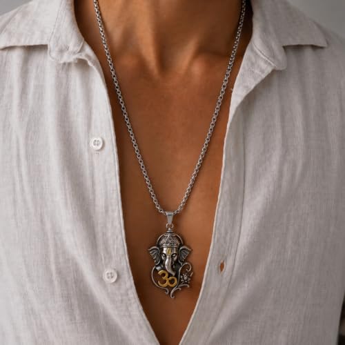 Image of THE MEN THING - Sanatan Divine Symbols Oxidised Pendant Necklace with 24inch Round Box Chain for Men & Boys