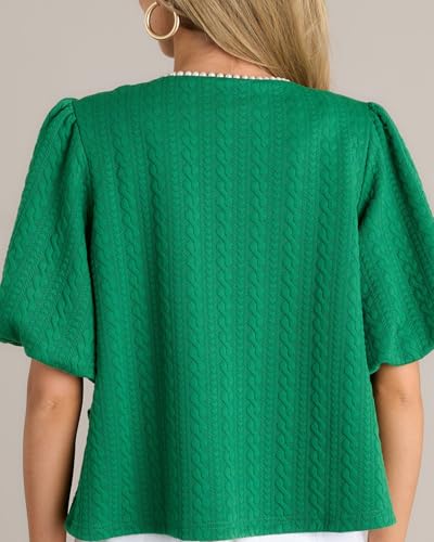 Image of Kedera Puff Short Sleeve Tweed Jacket Women Cropped Jackets Summer Open Front Elegant Trimmed Cardigans with Pearls
