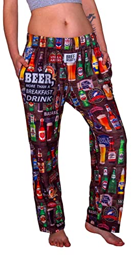 BRIEF INSANITY Lounge Pajama Pants for Men and Women| Beer Print Bottoms - Funny, Humorous, Novelty Loungewear Pants