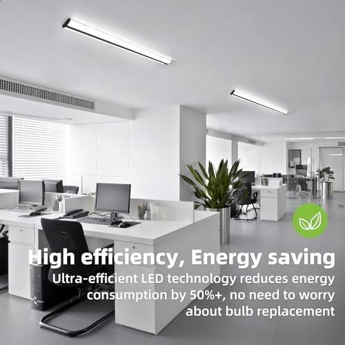 Image of hykolity 4FT 5'' W LED Wraparound Light with 55W /65W /75W, 3000K /4000K /5000K | 5500LM-7500LM,Low Profile Design, No Glare, Flush Mount Ceiling Light for Office, Kitchen,Laundry Room, ETL, 4 Pack, Black