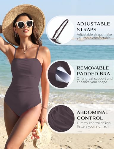 Image of Buauty Women's Swimsuit Square Neck Ruched Waist Bathing Suit Adjustable Straps Full Coverage