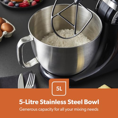 Geepas 1000W Stand Tilt-Head Food Mixer | 5L Kitchen Electric Standing Mixer With Dough Hook, Whisk, Beater & Stainless Steel Mixing Bowl For Baking, Salad | 3-in-1 Cake Mixer, 12 Speed & Pulse