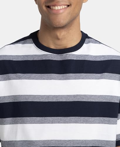 Image of Jockey UM24 Men's Super Combed Cotton Rich Striped Oversized T-Shirt