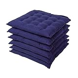 Set aus 6 Sitzkissen mit Bändern und praktischem Knopfverschluss. Größe je Stuhlpolster: ca. 40 x 40 x 5 cm. Farbe: dunkelblau.