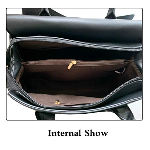 Rullar Women 2Pcs Handbag Set Bow-Knot Satchel Top-Handle Crossbody Bag Tote Wallet Purse With Heart Pendant Black #TOP6