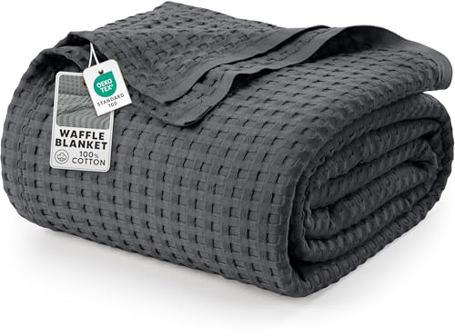 Image of Utopia Bedding 100% Cotton Waffle Weave Blanket Twin Size for Couch Sofa Bed - Lightweight, Breathable Summer Blankets Soft and Cozy, Gifts for Women Home Room Decor (Charcoal, 90x72 Inch)